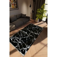 Modern Siyah Dijital Baskı Halı Kaydırmaz Ince Yıkanabilir
