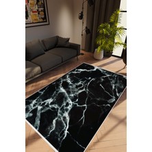 Salon Halısı Taş Mermer Modern Siyah Beyaz Kaydırmaz Kesme Yıkanabilir Ince Halı Tüysüz Kilim