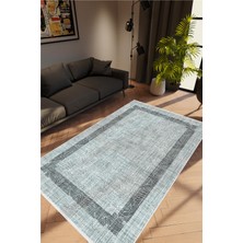 Salon Halısı Doku Eskitme Mavi Kaydırmaz Kesme Yıkanabilir Ince Halı Tüysüz Kilim
