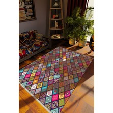 Klasik Karışık Renkli Dijital Baskı Halı Kaydırmaz Ince Yıkanabilir