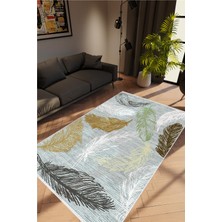 Salon Halısı Figürlü Çiçekli Tüy Desen Gri Kaydırmaz Kesme Yıkanabilir Ince Halı Tüysüz Kilim