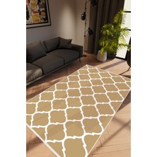 Salon Halısı Modern Geometrik Kahverengi Krem Beyaz Kaydırmaz Yıkanabilir Ince Halı Tüysüz Kilim
