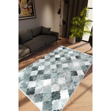Salon Halısı Modern Geometrik Gümüş Gri Antrasit Kaydırmaz Kesme Yıkanabilir Ince Halı Tüysüz Kilim