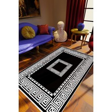 Salon Halısı Klasik Siyah Kaydırmaz Kesme Yıkanabilir Ince Halı Tüysüz Kilim