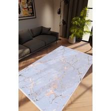 Salon Halısı Taş Mermer Modern Gold Mavi Altın Kaydırmaz Kesme Yıkanabilir Ince Halı Tüysüz Kilim