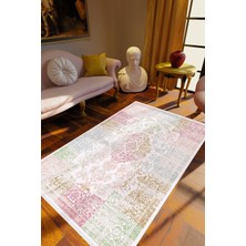 Salon Halısı Klasik Eskitme Mavi Kahverengi Yeşil Pembe Kaydırmaz Yıkanabilir Ince Halı Tüysüz Kilim