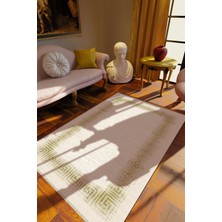 Klasik Eskitme Krem Dijital Baskı Halı Kaydırmaz Ince Yıkanabilir