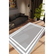 Salon Halısı Modern Çizgili Gri Beyaz Kaydırmaz Kesme Yıkanabilir Ince Halı Tüysüz Kilim