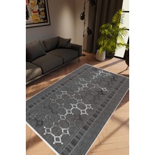 Salon Halısı Modern Geometrik Gri Kaydırmaz Kesme Yıkanabilir Ince Halı Tüysüz Kilim