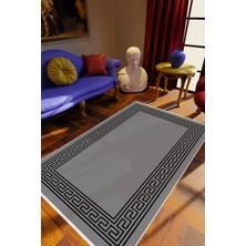 Salon Halısı Klasik Gri Kaydırmaz Kesme Yıkanabilir Ince Halı Tüysüz Kilim