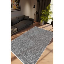 Salon Halısı Doku Eskitme Siyah Gri Kaydırmaz Kesme Yıkanabilir Ince Halı Tüysüz Kilim