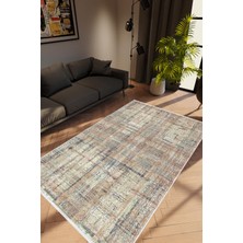 Modern Eskitme Kahverengi Kaydırmaz Kesme Yıkanabilir Ince Halı