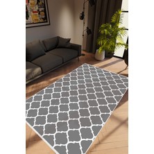 Modern Geometrik Gri Krem Kaydırmaz Kesme Yıkanabilir Ince Halı