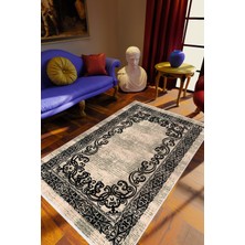 Salon Halısı Klasik Siyah Bej Gri Kaydırmaz Kesme Yıkanabilir Ince Halı Tüysüz Kilim