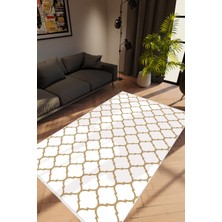 Modern Geometrik Kahverengi Beyaz Krem Kaydırmaz Kesme Yıkanabilir Ince Halı