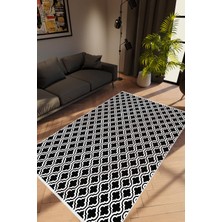 Modern Geometrik Siyah Beyaz Kaydırmaz Kesme Yıkanabilir Ince Halı
