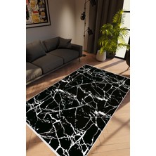 Salon Halısı Taş Mermer Modern Siyah Kaydırmaz Kesme Yıkanabilir Ince Halı Tüysüz Kilim