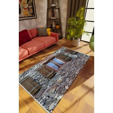 Modern Gri Dijital Baskı Halı Kaydırmaz Ince Yıkanabilir