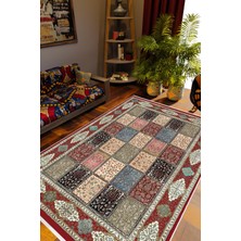 Kilim Desenli Otantik Eskitme Bordo Kaydırmaz Kesme Yıkanabilir Ince Halı
