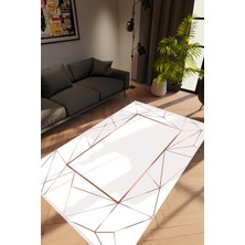 Modern Geometrik Bordo Beyaz Sarı Kaydırmaz Kesme Yıkanabilir Ince Halı