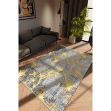 Modern Sarı Dijital Baskı Halı Kaydırmaz Ince Yıkanabilir
