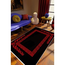 Salon Halısı Klasik Siyah Kırmızı Kaydırmaz Kesme Yıkanabilir Ince Halı Tüysüz Kilim