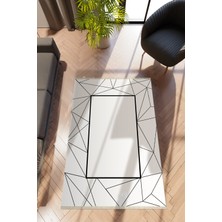 Modern Geometrik Siyah Dijital Baskı Halı Kaydırmaz Ince Yıkanabilir