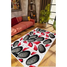 Salon Halısı Figürlü Modern Kırmızı Siyah Beyaz Kaydırmaz Kesme Yıkanabilir Ince Halı Tüysüz Kilim