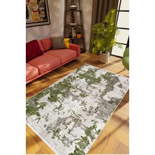 Modern Eskitme Yeşil Gri Kaydırmaz Kesme Yıkanabilir Ince Halı