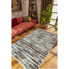 Salon Halısı Taş Mermer Tuğla Desen Gri Kahverengi Kaydırmaz Yıkanabilir Ince Halı Tüysüz Kilim