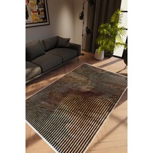 Modern Geometrik Kahverengi Siyah Kaydırmaz Kesme Yıkanabilir Ince Halı