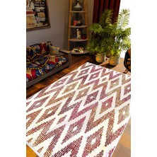 Otantik Eskitme Zig Zag Baklava Desen Bordo Kaydırmaz Kesme Yıkanabilir Ince Halı