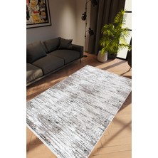 Modern Eskitme Gri Krem Kaydırmaz Kesme Yıkanabilir Ince Halı