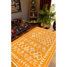 Otantik Eskitme Turuncu Beyaz Kaydırmaz Kesme Yıkanabilir Ince Halı