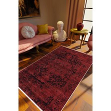 Klasik Eskitme Bordo Siyah Kaydırmaz Kesme Yıkanabilir Ince Halı