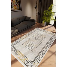 Modern Geometrik Gri Kaydırmaz Kesme Yıkanabilir Ince Halı