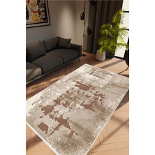 Doku Eskitme Kahverengi Krem Kaydırmaz Kesme Yıkanabilir Ince Halı