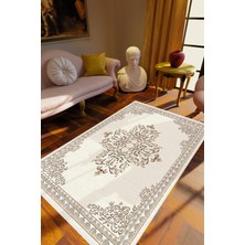 Klasik Ekru Gri Kahve Kaydırmaz Kesme Yıkanabilir Ince Halı