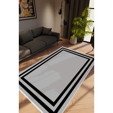 Modern Çizgili Gri Siyah Kaydırmaz Kesme Yıkanabilir Ince Halı