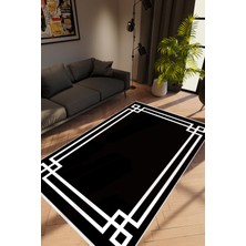 Modern Çizgili Siyah Beyaz Kaydırmaz Kesme Yıkanabilir Ince Halı