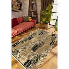 Eskitme Patchwork Kahverengi Krem Kaydırmaz Kesme Yıkanabilir Ince Halı
