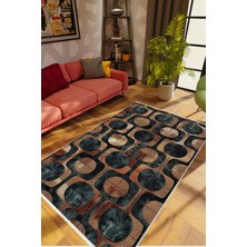Modern Patchwork Metalik Kahverengi Gri Gold Kaydırmaz Kesme Yıkanabilir Ince Halı