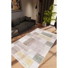 Modern Patchwork Gri Kaydırmaz Kesme Yıkanabilir Ince Halı