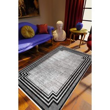 Klasik Eskitme Gri Siyah Kaydırmaz Kesme Yıkanabilir Ince Halı