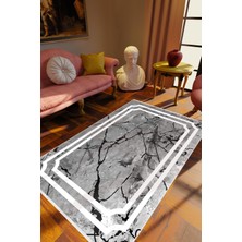 Eskitme Modern Çerçeve Desenli Mermer Gümüş Gri Siyah Beyaz Kaydırmaz Kesme Yıkanabilir Ince Halı