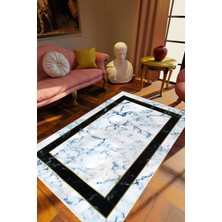 Eskitme Modern Çerçeve Desenli Mermer Mavi Gri Beyaz Siyah Kaydırmaz Kesme Yıkanabilir Ince Halı