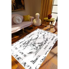 Eskitme Modern Çerçeve Desenli Mermer Gri Beyaz Kaydırmaz Kesme Yıkanabilir Ince Halı