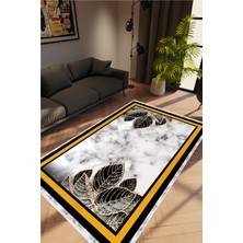 Figürlü Çiçekli Gri Beyaz Siyah Altın Kaydırmaz Kesme Yıkanabilir Ince Halı