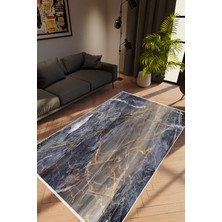 Taş Mermer Modern Gri Siyah Altın Kaydırmaz Kesme Yıkanabilir Ince Halı