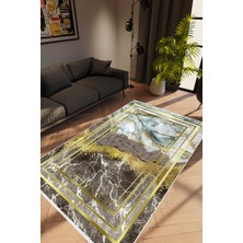 Taş Mermer Modern Gold Haki Gri Kahverengi Altın Kaydırmaz Kesme Yıkanabilir Ince Halı